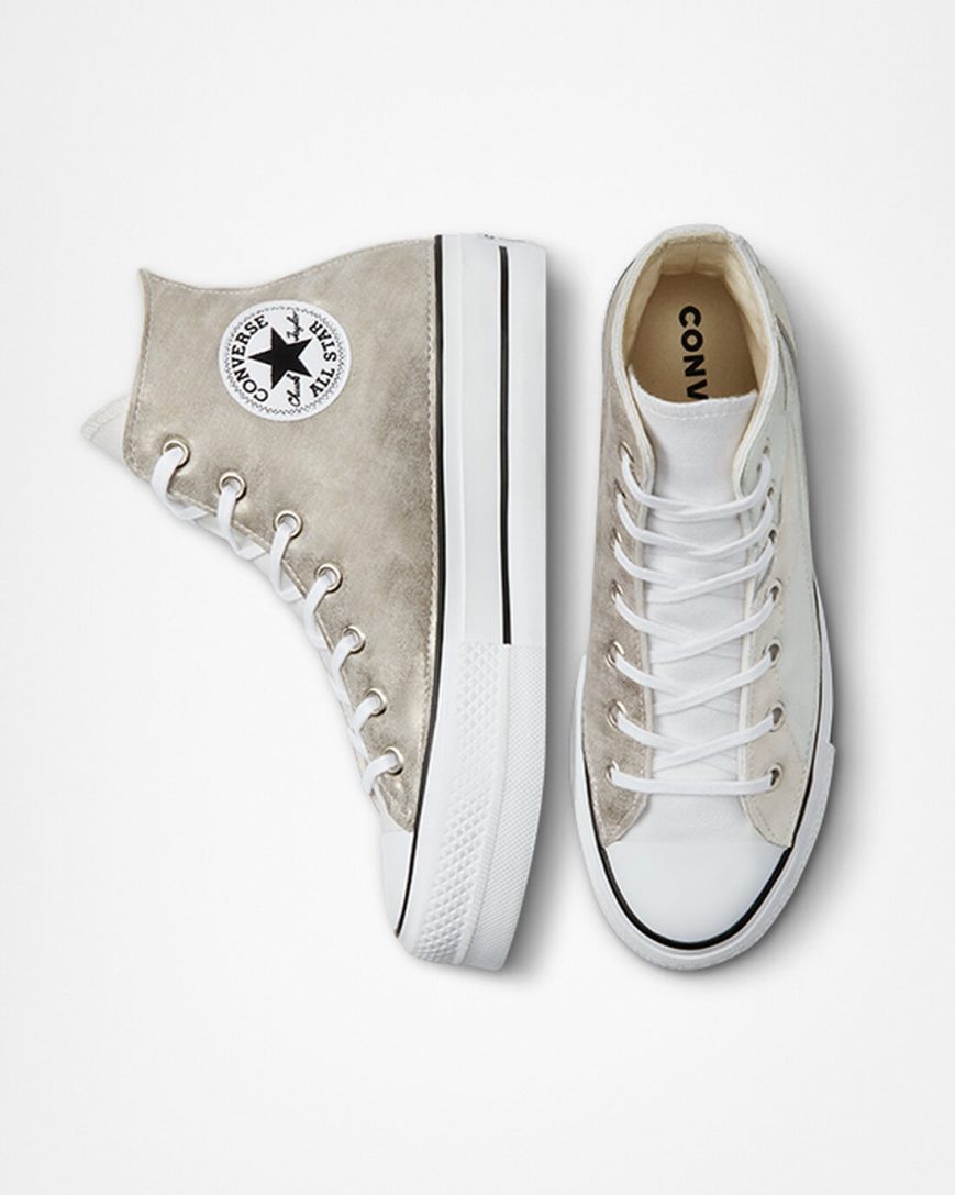 Dámské Boty Na Platformy Converse Chuck Taylor All Star Lift Metallic Wave Vysoké Bílé | CZ TOUM04